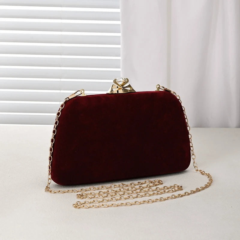 Elegant Velvet Evening Clutch — Formal Party Purse with Diamond Accents