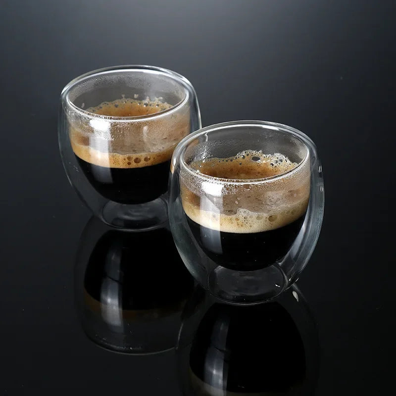 Double Wall Glass Cup Set — Heat Resistant Handmade Drinkware