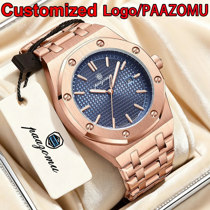 PAAZOMU Men's Business Wristwatch — Stainless Steel Quartz Watch with Luminous Date