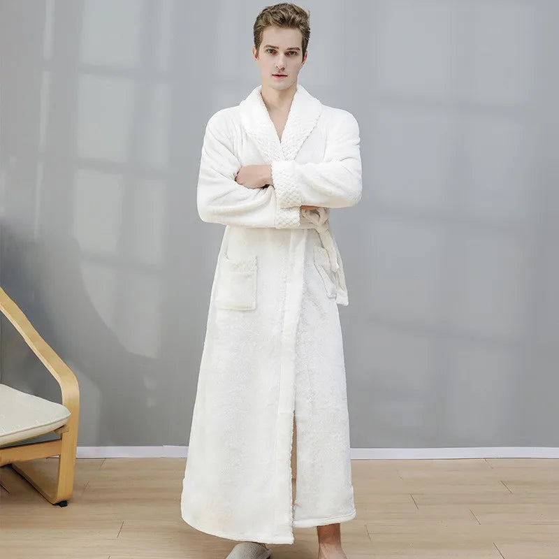 Gypsophila Coral Velvet Bathrobe — Warm Fleece Lounge Robe for Men and Women