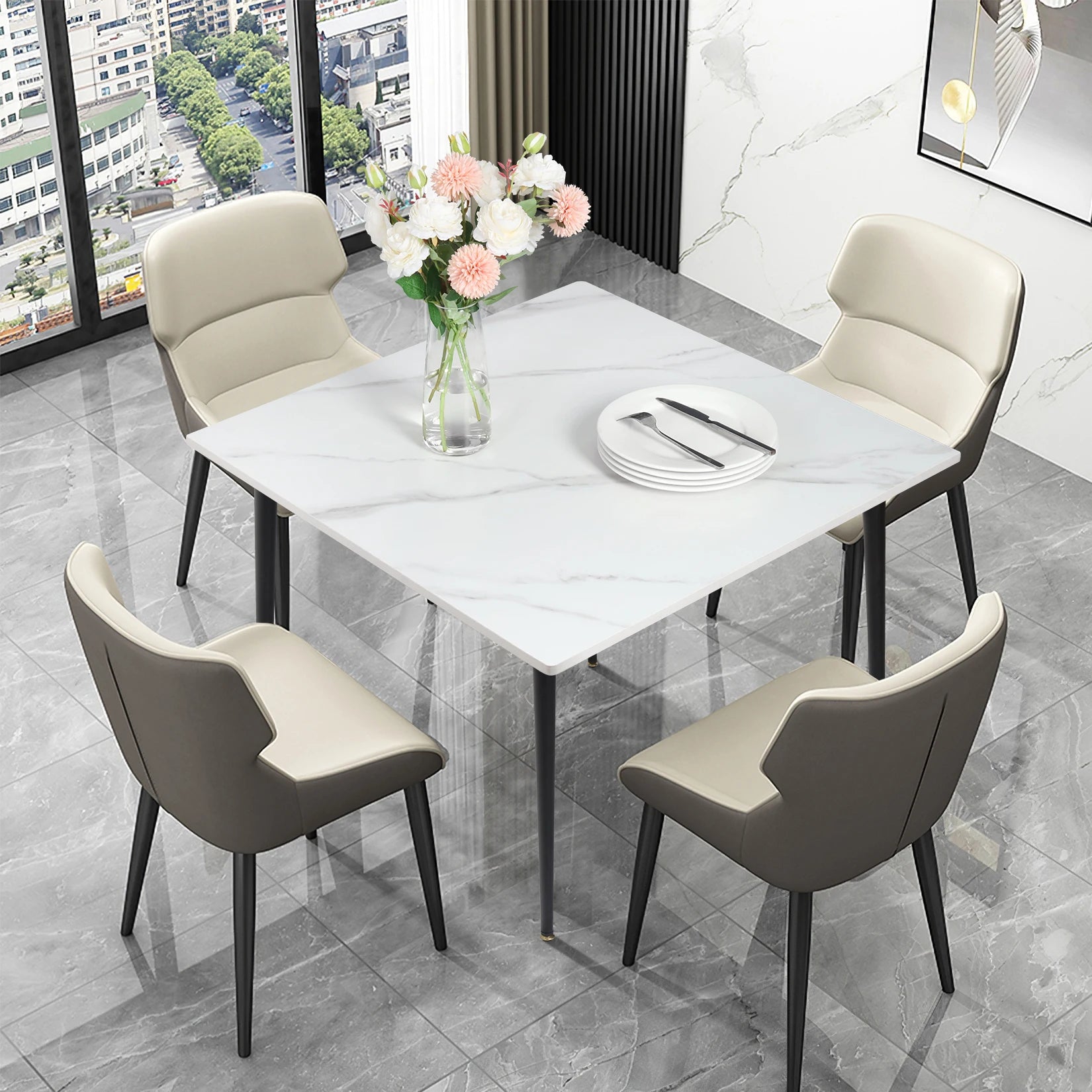 Wisfor Mid-Century Sintered Stone Dining Table — Modern Marble Style Desk