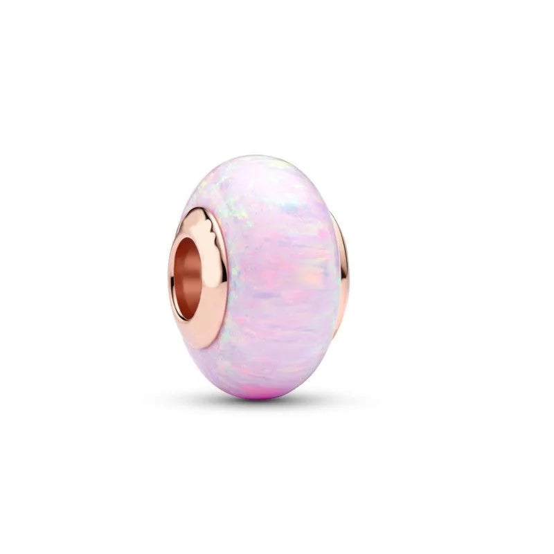 Potdemiel Rose Gold Glass Bead Pendant — 925 Silver Zircon Jewelry Component