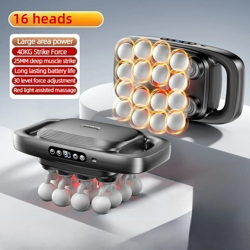 OEING Multi-Head Muscle Massager Gun — Red Light Heating & High Frequency Vibration