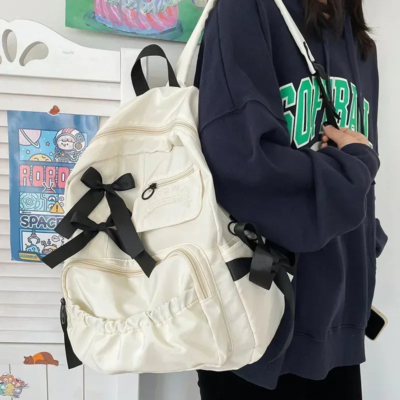 dawndesslo Aesthetic Canvas Backpack — Preppy Style School Bag for Women