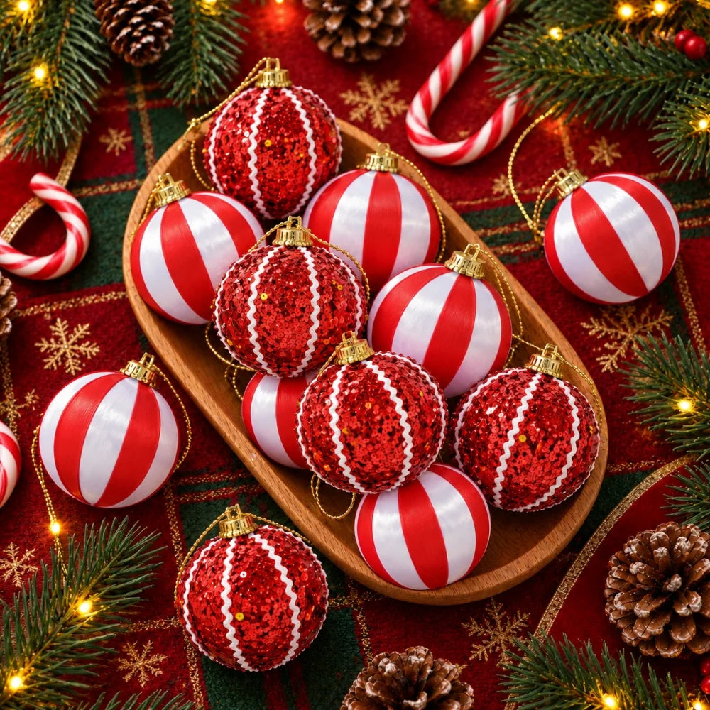 Red and White Christmas Ornament Set — 15 Piece Decorative Ball Pack