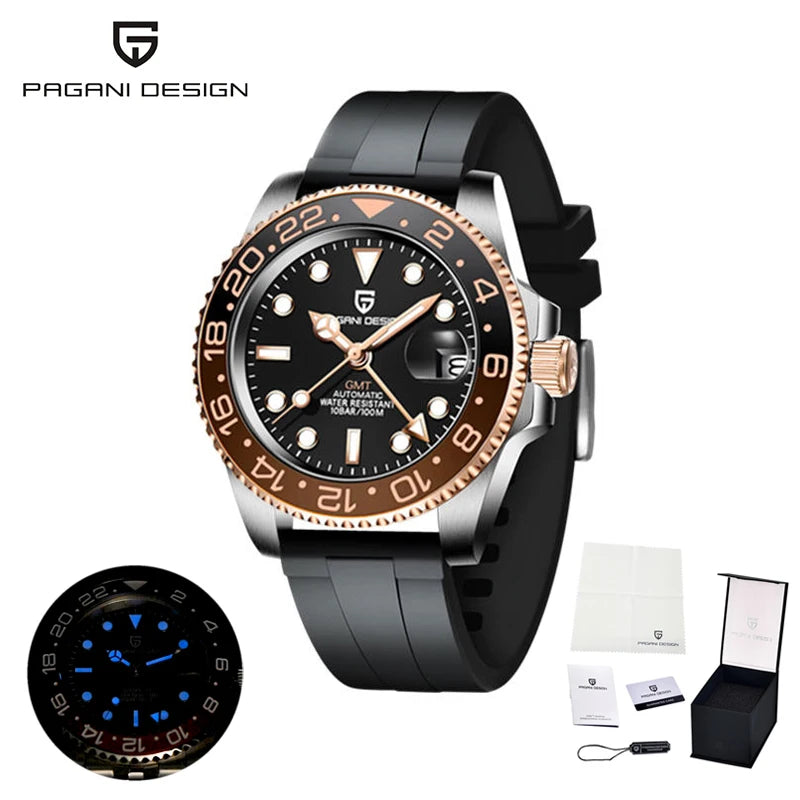 PAGANI DESIGN Luxury Automatic Watch — Waterproof Sports Wristwatch with Rubber Band