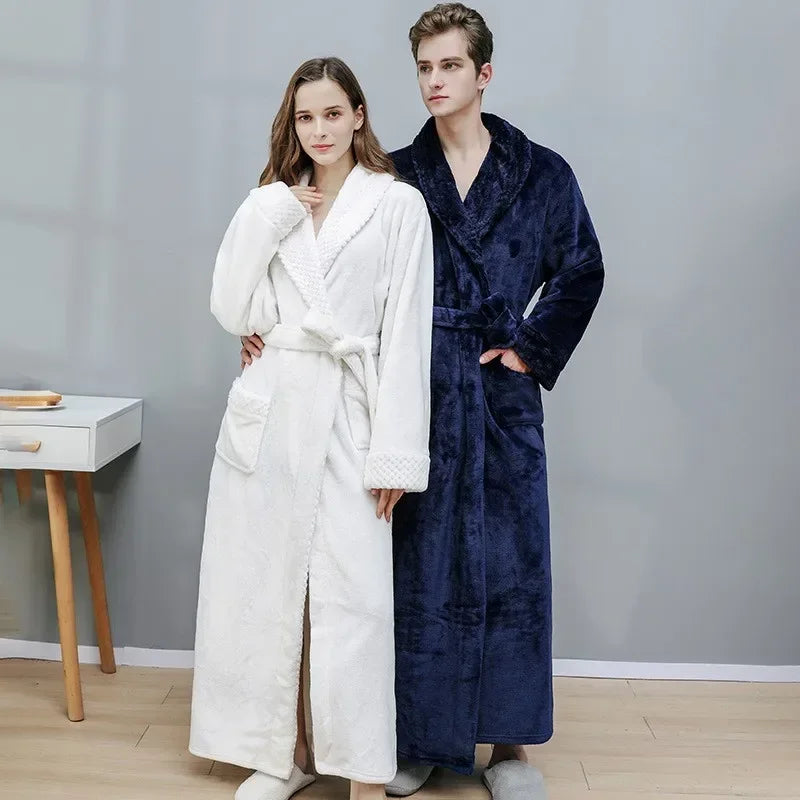 Gypsophila Coral Velvet Bathrobe — Warm Fleece Lounge Robe for Men and Women