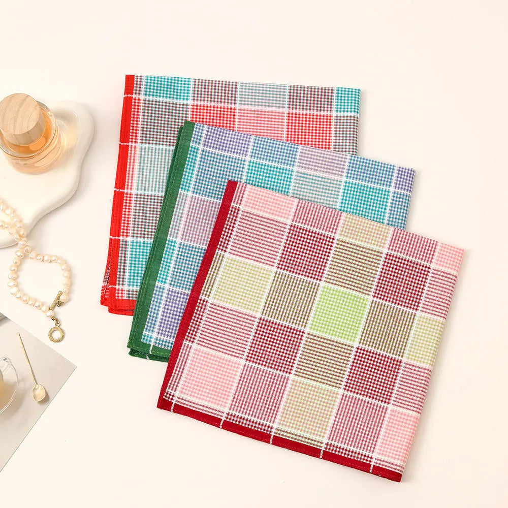 Women's Pure Cotton Plaid Handkerchiefs — Soft 3-Piece Set