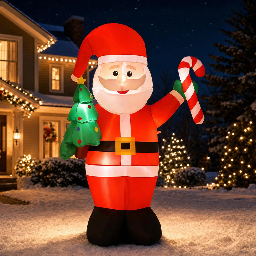 HiMISS 6 FT Inflatable Santa Holding a Cane — Festive Holiday Yard Decor