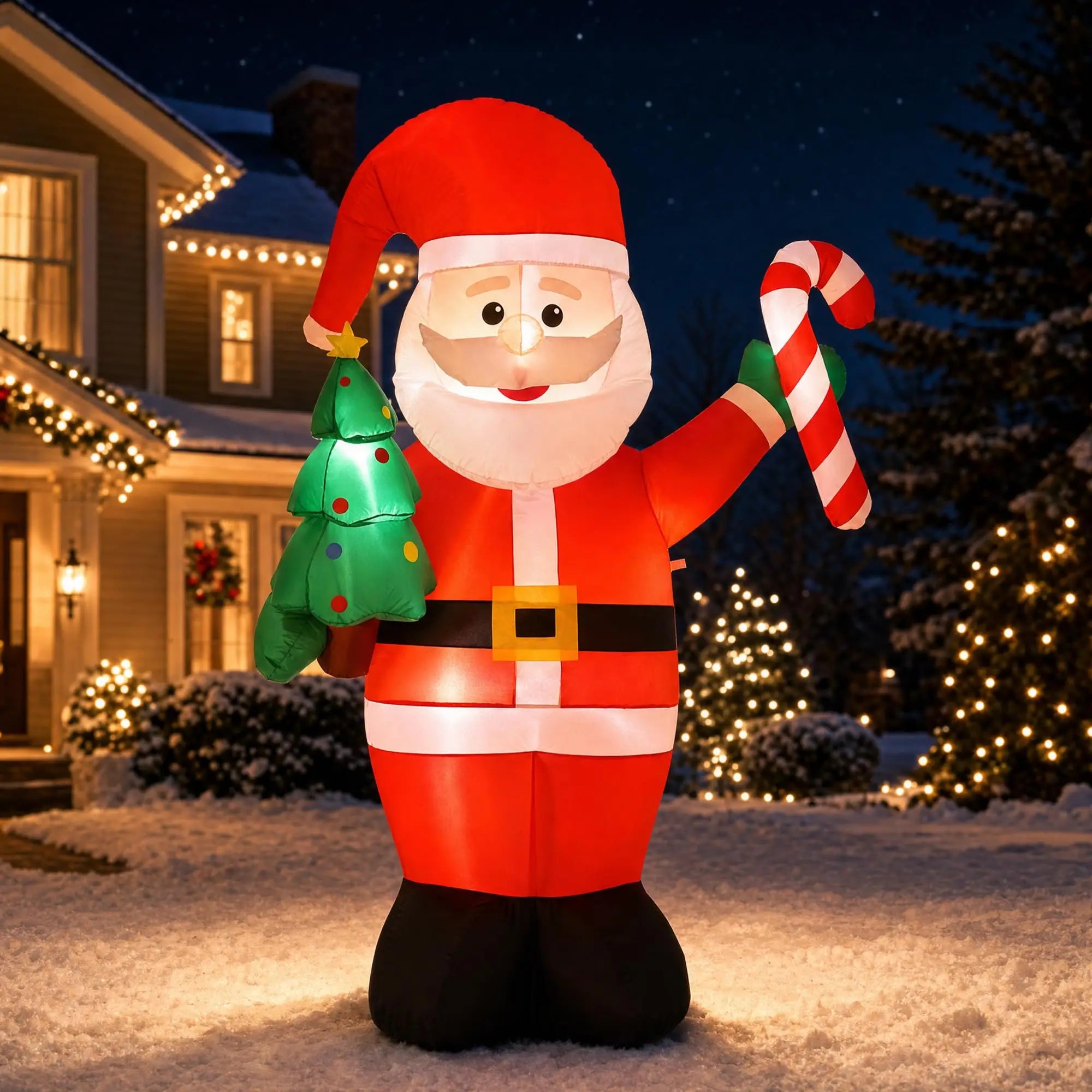 HiMISS 6 FT Inflatable Santa Holding a Cane — Festive Holiday Yard Decor
