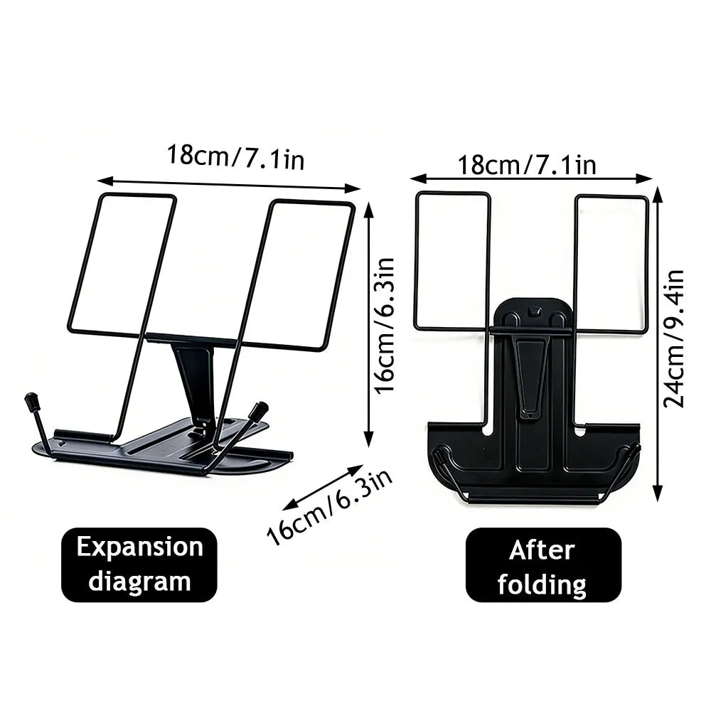 Adjustable Metal Book Stand — Portable Folding Reading Holder for Tablets and Recipes