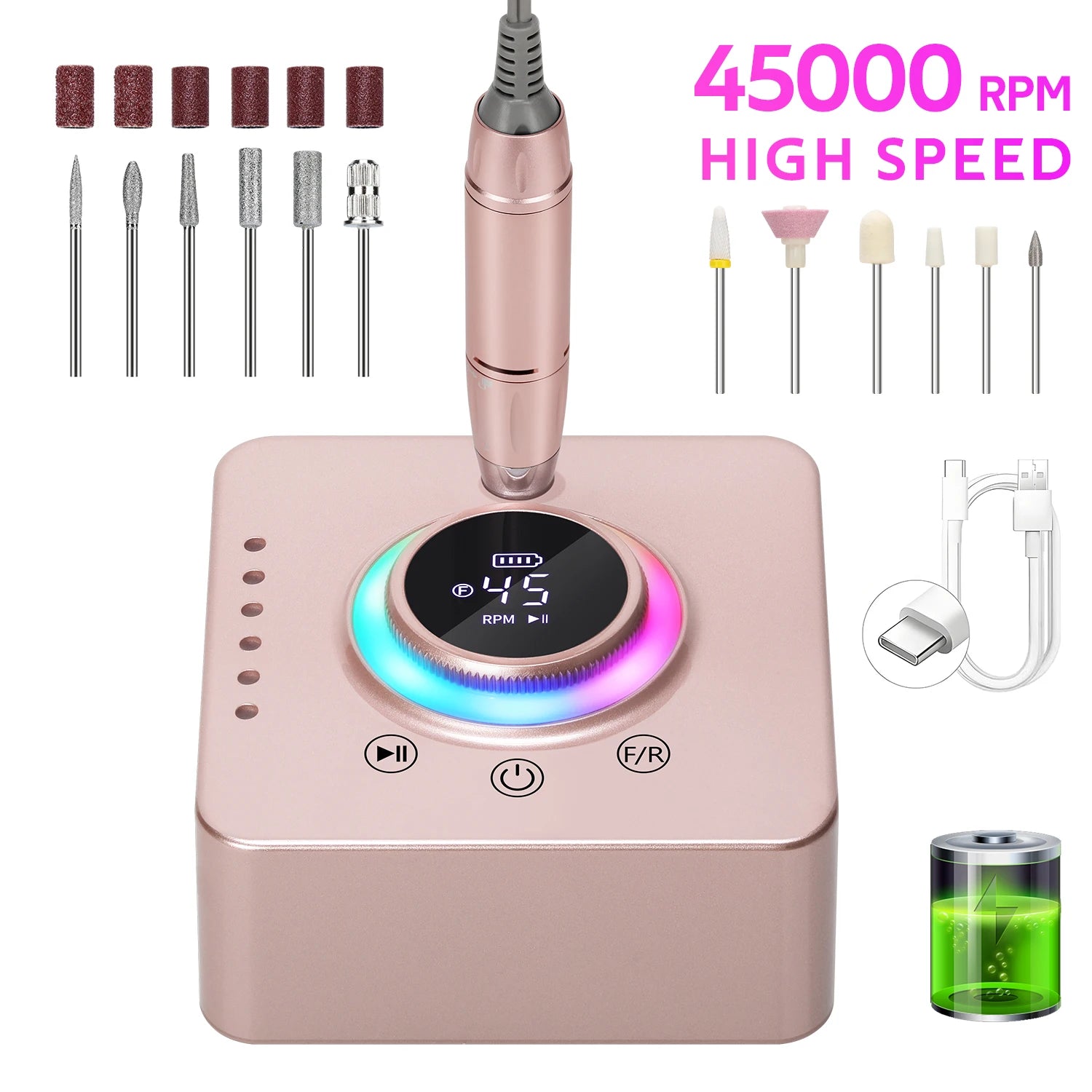 Professional Electric Nail Drill Machine — High Speed 45000RPM Manicure Tool