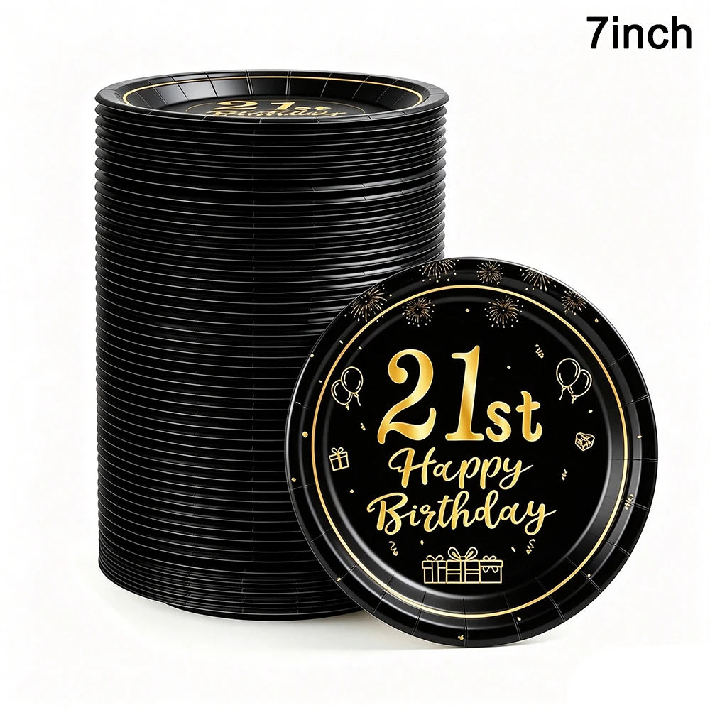 PartiesTour Black and Gold Disposable Paper Cups — Elegant Birthday Party Supplies