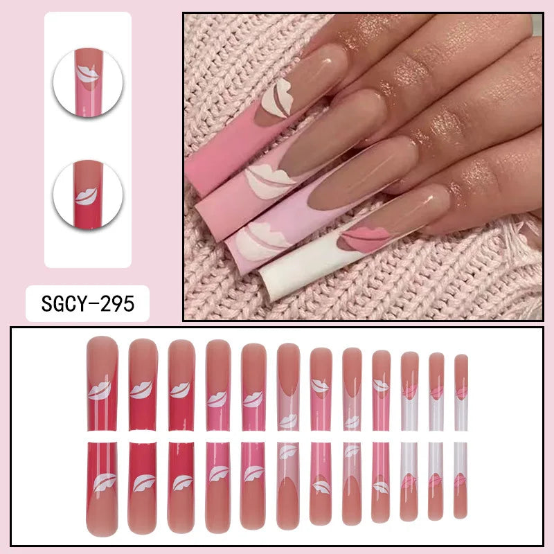 Ultra Long Coffin Press On Nails — 3D Butterfly & Floral Design, 24 Pieces