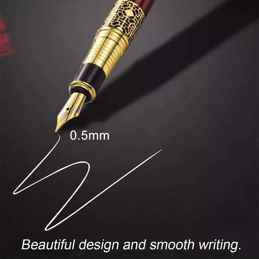 Retro Metal Fountain Pen — Elegant Writing Instrument with Wood Texture