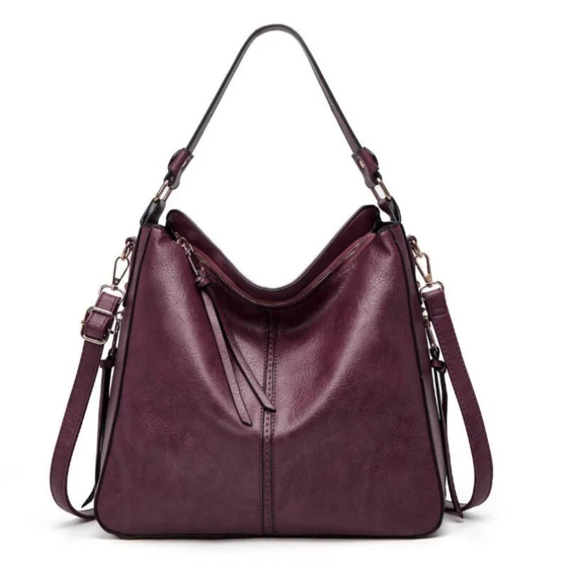 Women's Leather Hobo Bag — Large Capacity Shoulder Tote for Daily Use