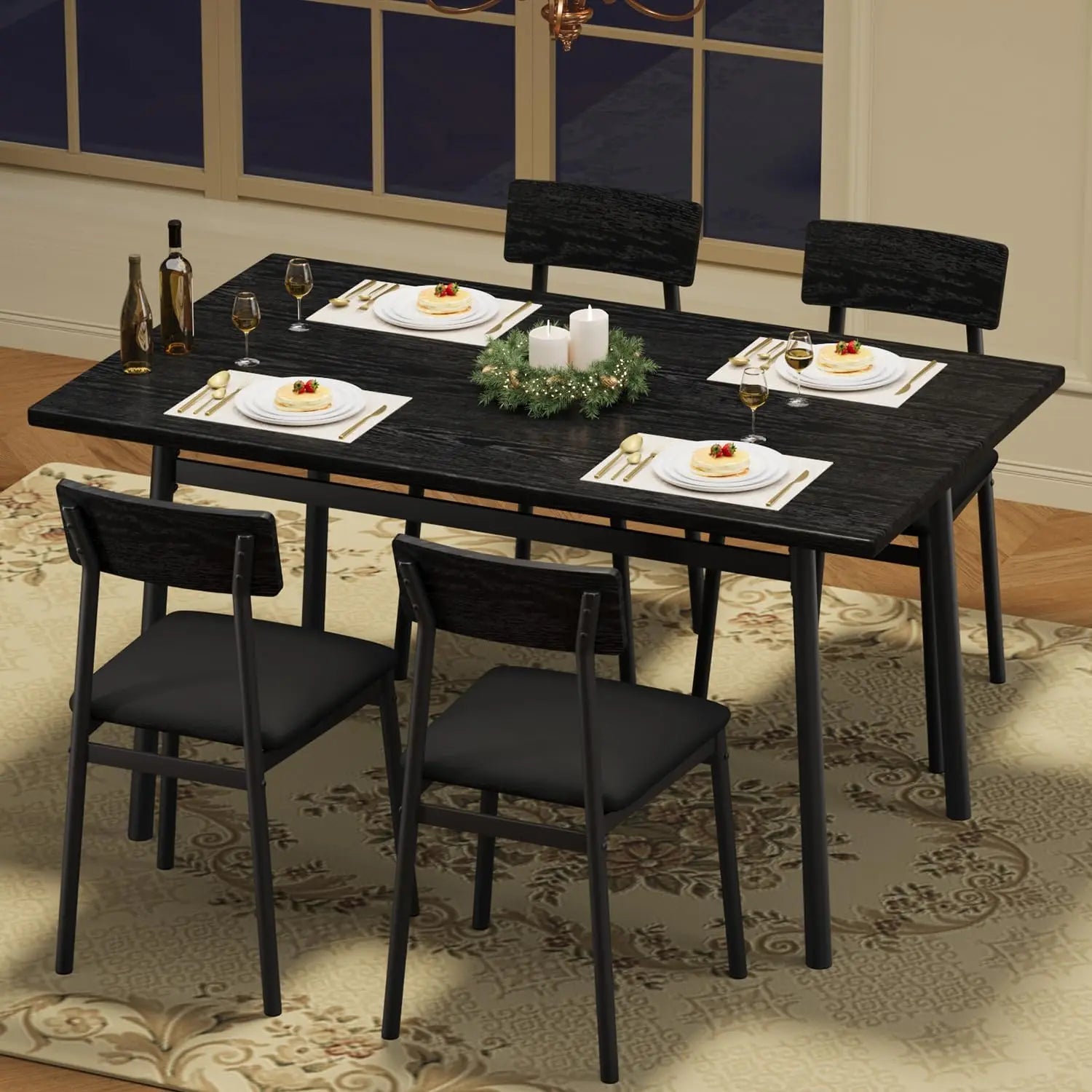 OUTWIND Modern Farmhouse Dining Set — 4-Piece Industrial Wood & Metal Furniture