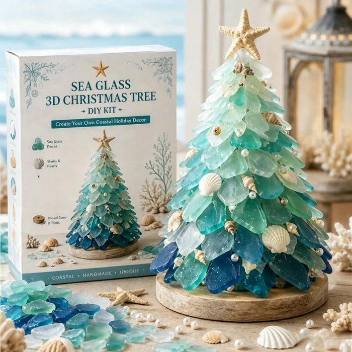 DIY Sea Glass Art Craft Kit — Coastal Christmas Tree & Snowman Decor