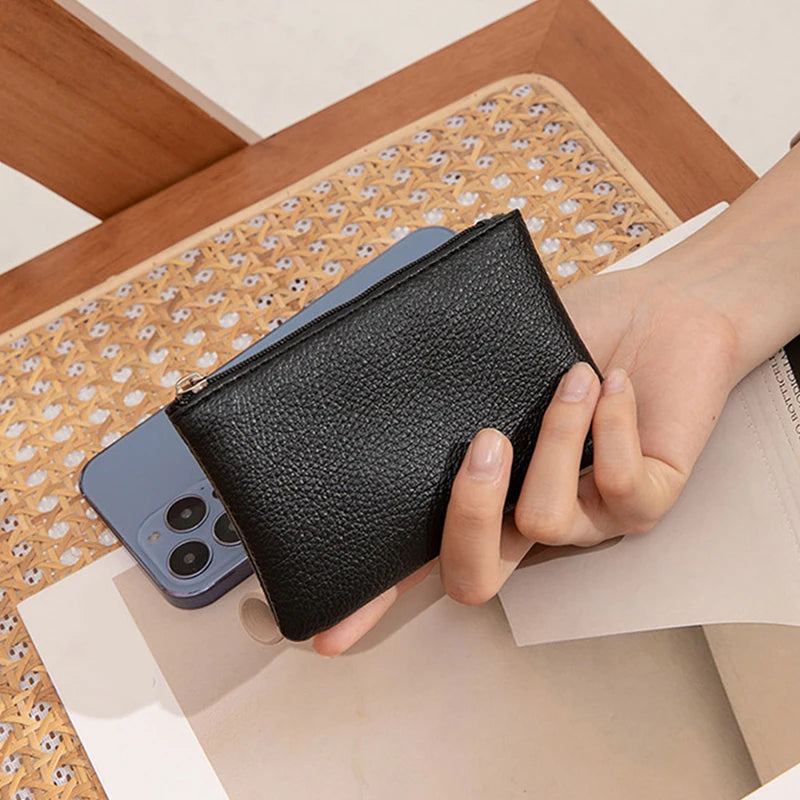 Retro Litchi Pattern Coin Purse — Compact PU Leather Zipper Pouch