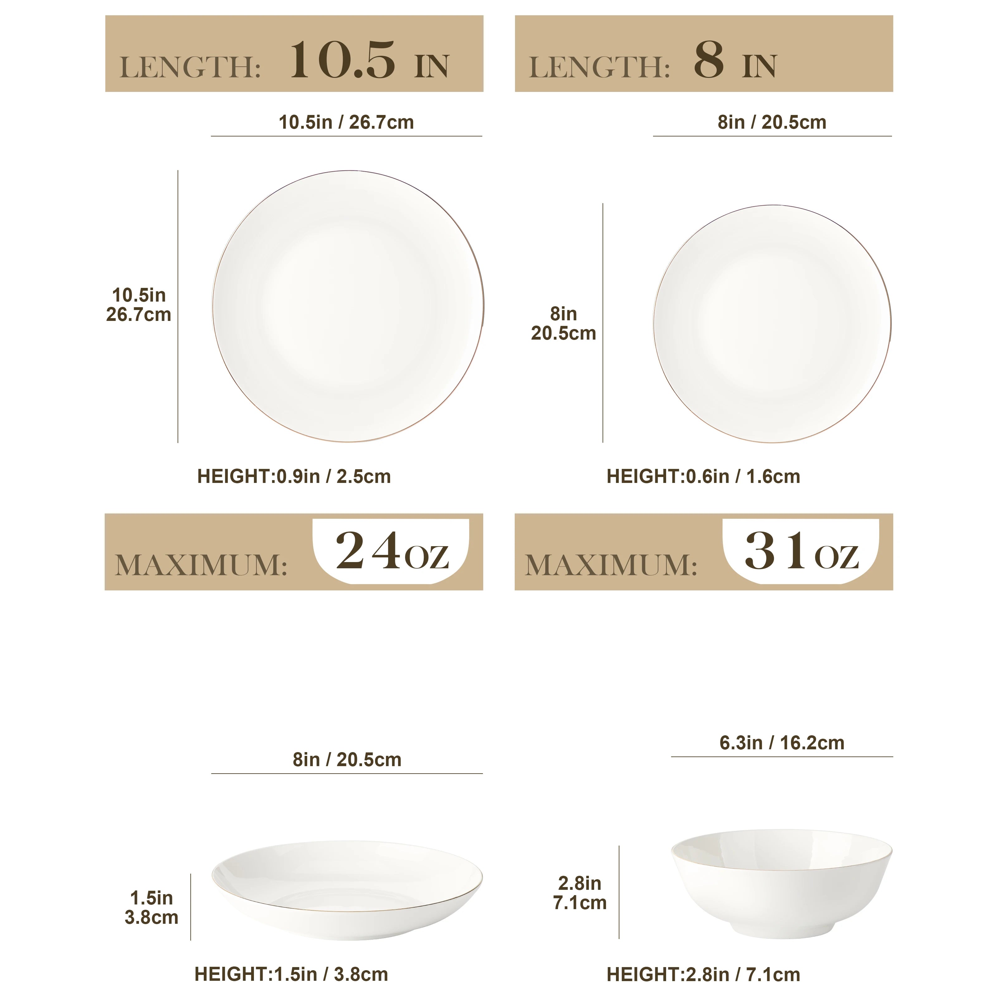 MALACASA Bone China Dinnerware Set — Elegant Golden Rim Tableware for 4