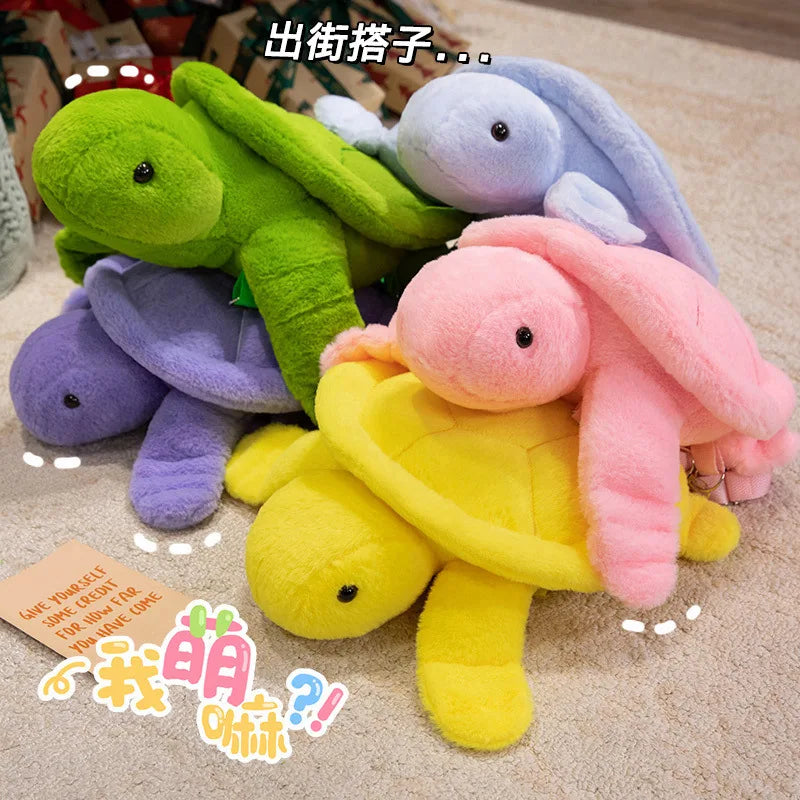 BABIQU Colorful Turtle Plush Backpack — Soft Sea Animal Stuffed Toy Bag