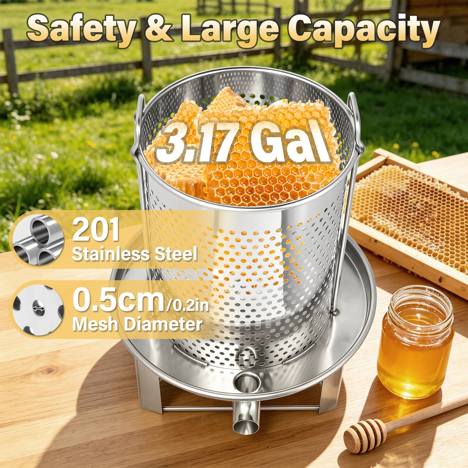 Manual Honey Extractor — Stainless Steel Beeswax Separator & Juice Press