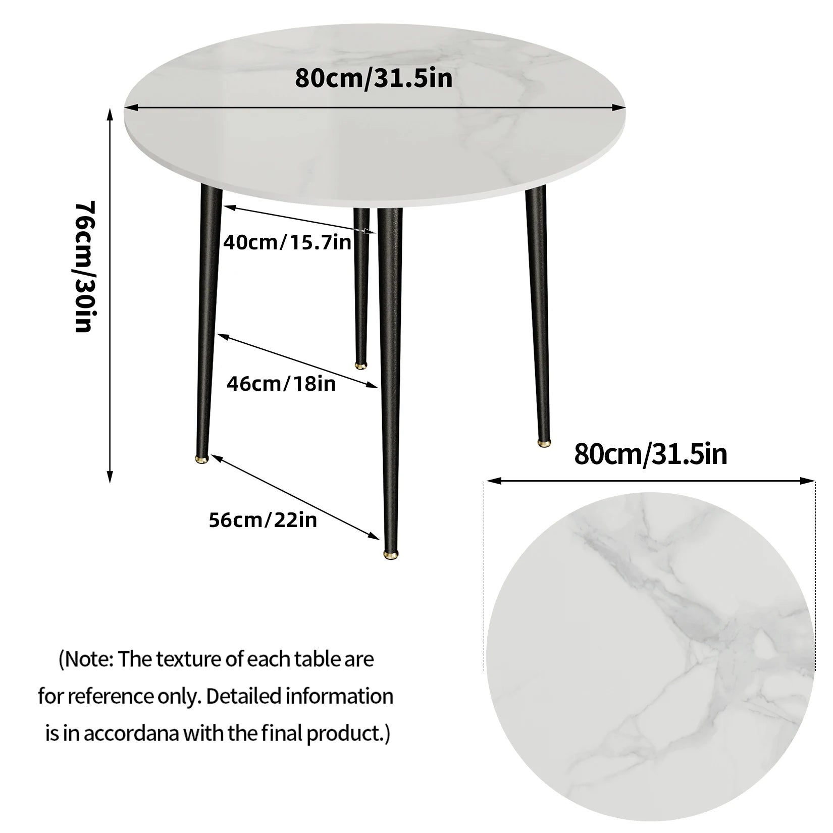 Round Sintered Stone Dining Table — Modern Marble Top with Metal Legs