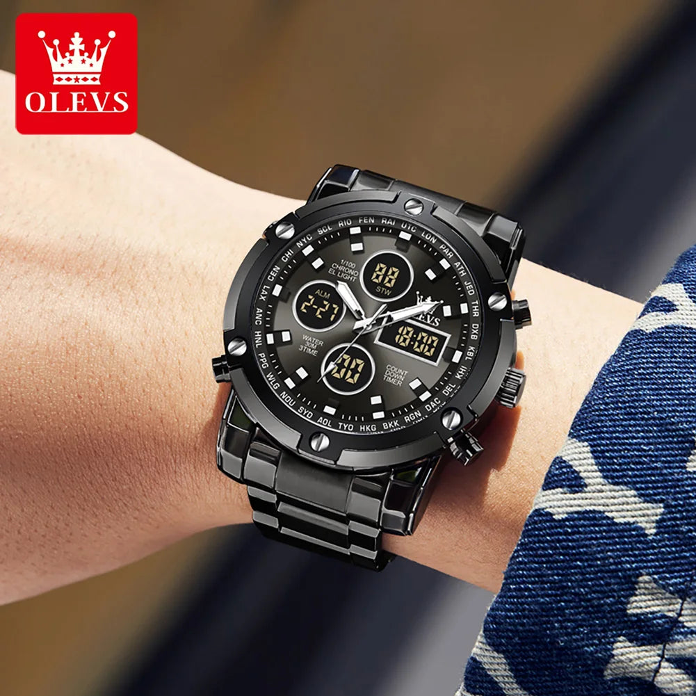 OLEVS Men's Multifunctional Digital Watch — Waterproof Stainless Steel Wristwatch