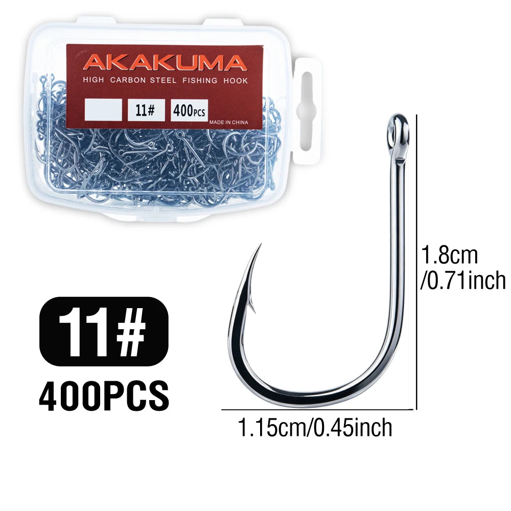 akakuma High Carbon Steel Fishing Hooks — Ultra Sharp Barbed Set, 400 Pieces