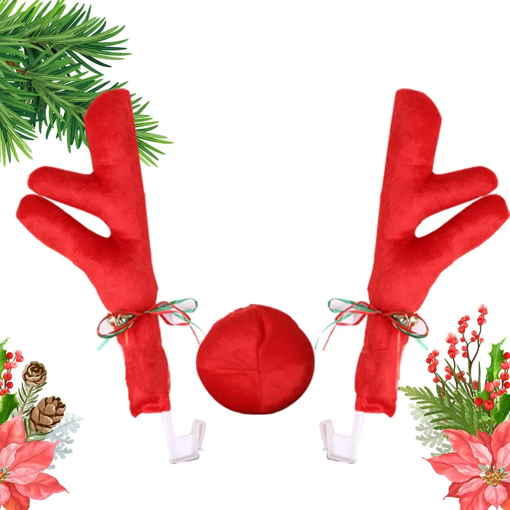 Christmas Car Antlers and Red Nose Set — Funny Holiday Vehicle Decor
