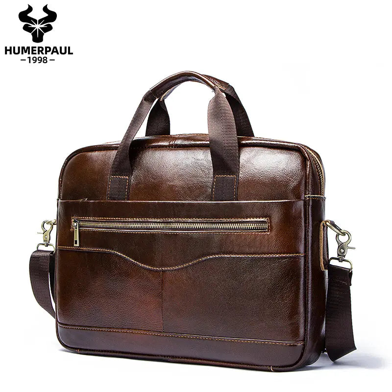 HUMERPAUL Genuine Leather Men's Briefcase — Professional Business Messenger Bag