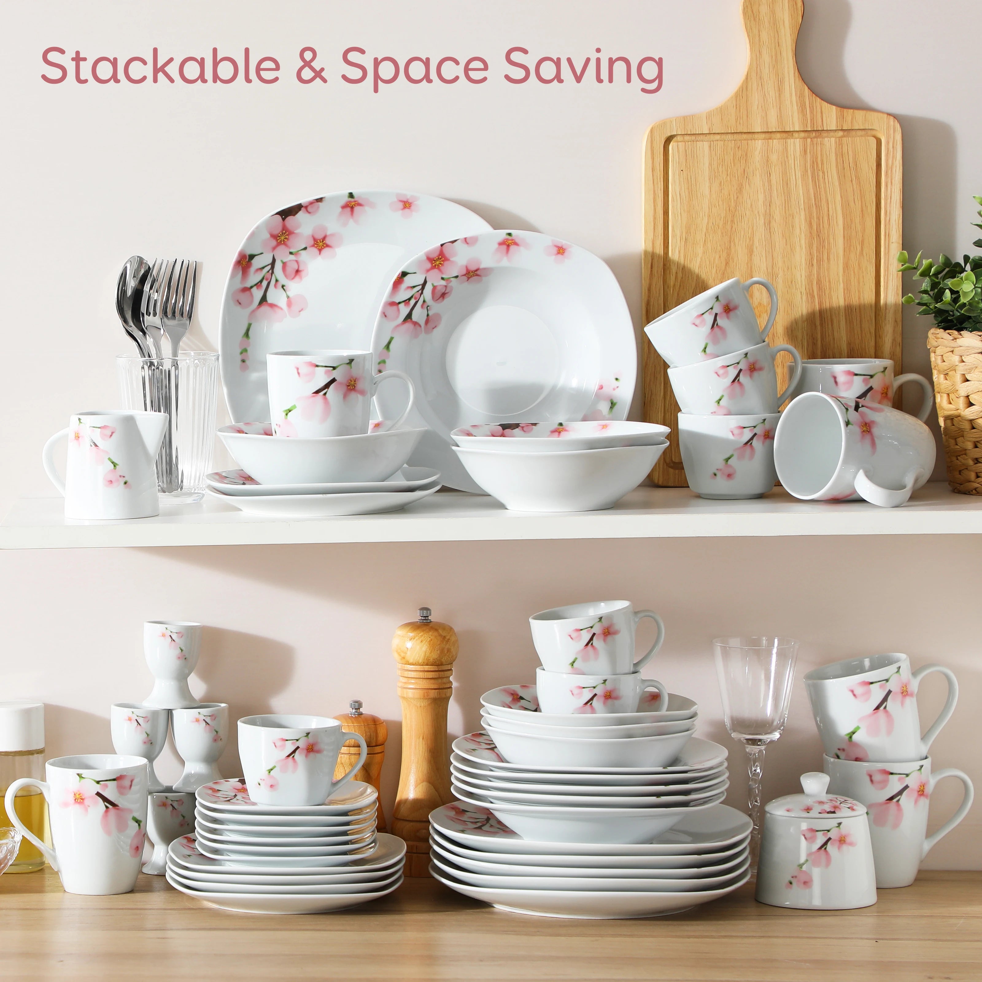 MALACASA Porcelain Dinnerware Set — Elegant Plant Pattern Ceramic Collection
