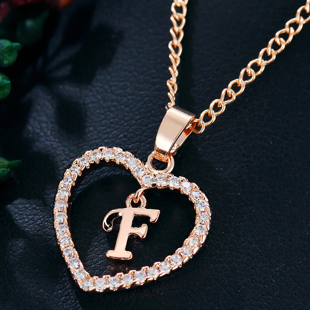 Customizable Initial Heart Pendant Necklace — Zircon Accented Jewelry