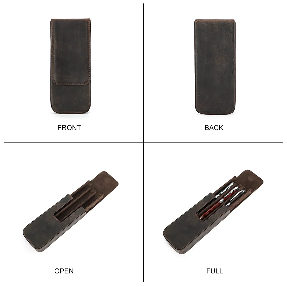 CONTACTS FAMILY Genuine Leather Pen Case — Luxury 3-Slot Pencil Pouch