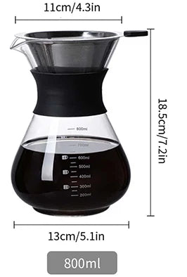 Leeseph Pour Over Coffee Brewer — Glass Dripper with Stainless Steel Filter