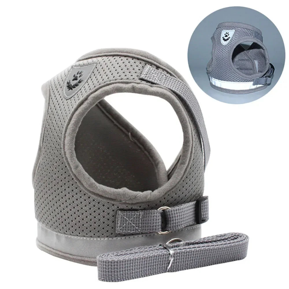 Reflective Mesh Pet Harness and Leash Set — Breathable Adjustable Vest