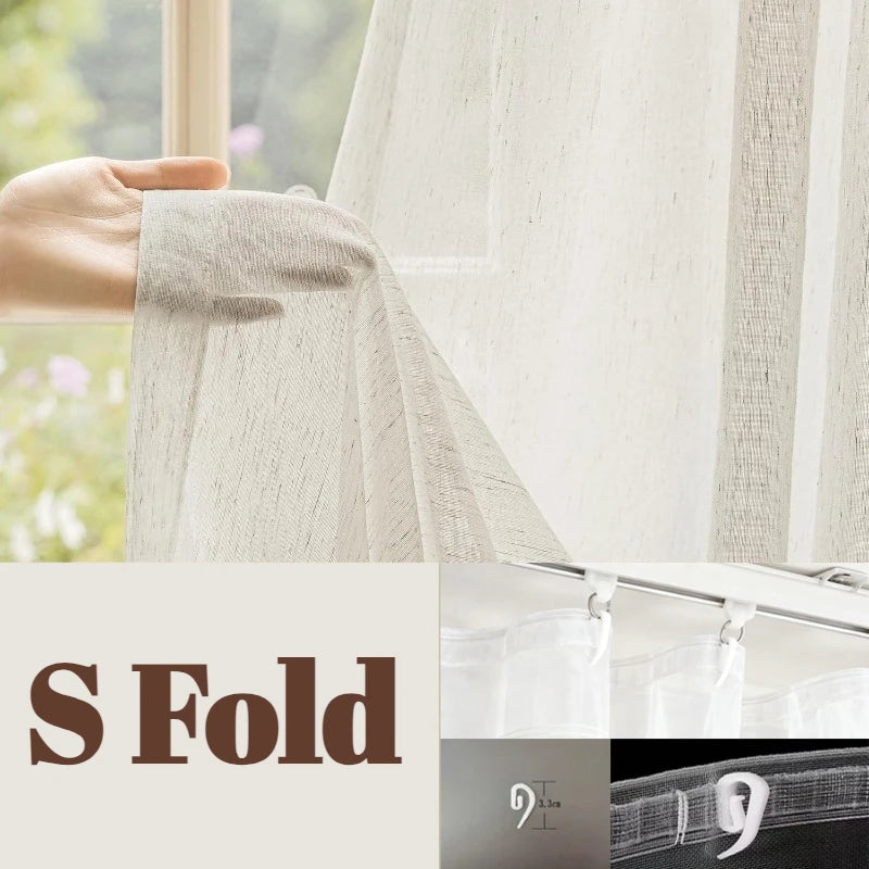 JESSANS Linen Textured Tulle Sheer Curtains — Luxury S-Fold Drapes for Home