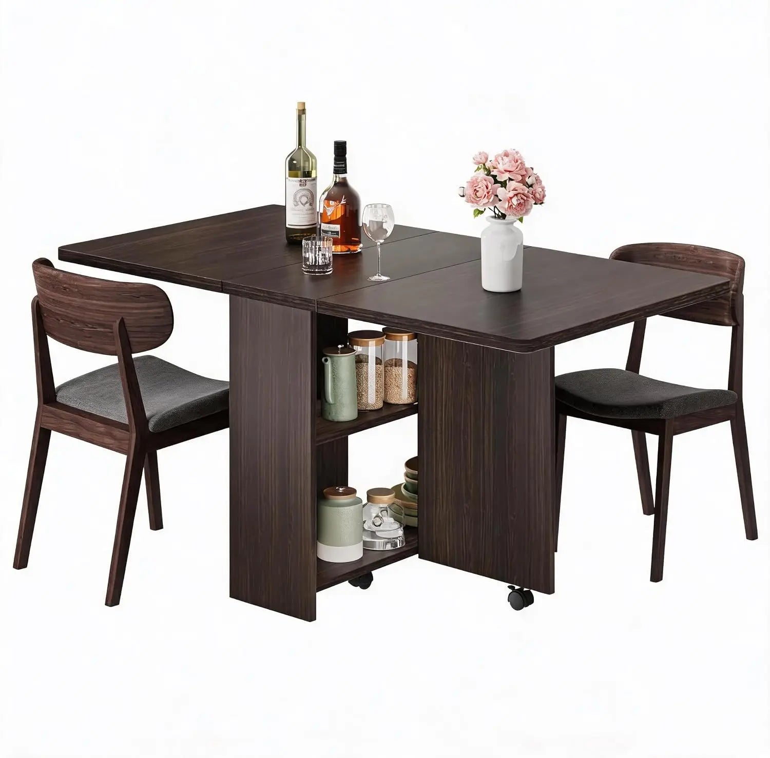 Garvee Extendable Drop Leaf Dining Table — Space-Saving Design with Storage