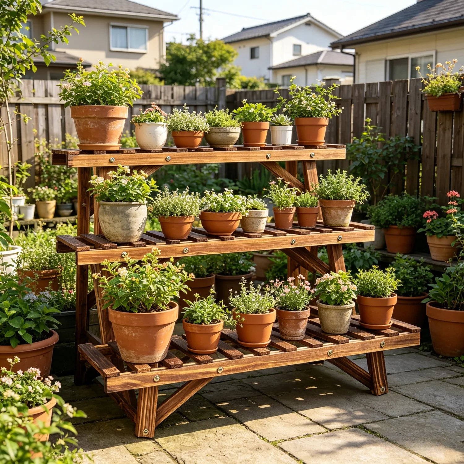 3-Tier Wooden Ladder Plant Stand — Multi-Size Flower Pot Organizer