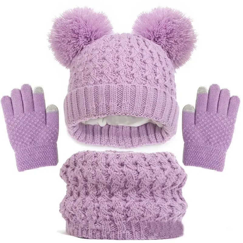 Kids Knitted Winter Accessory Set — Warm Hat, Scarf, and Gloves 3-Piece Kit