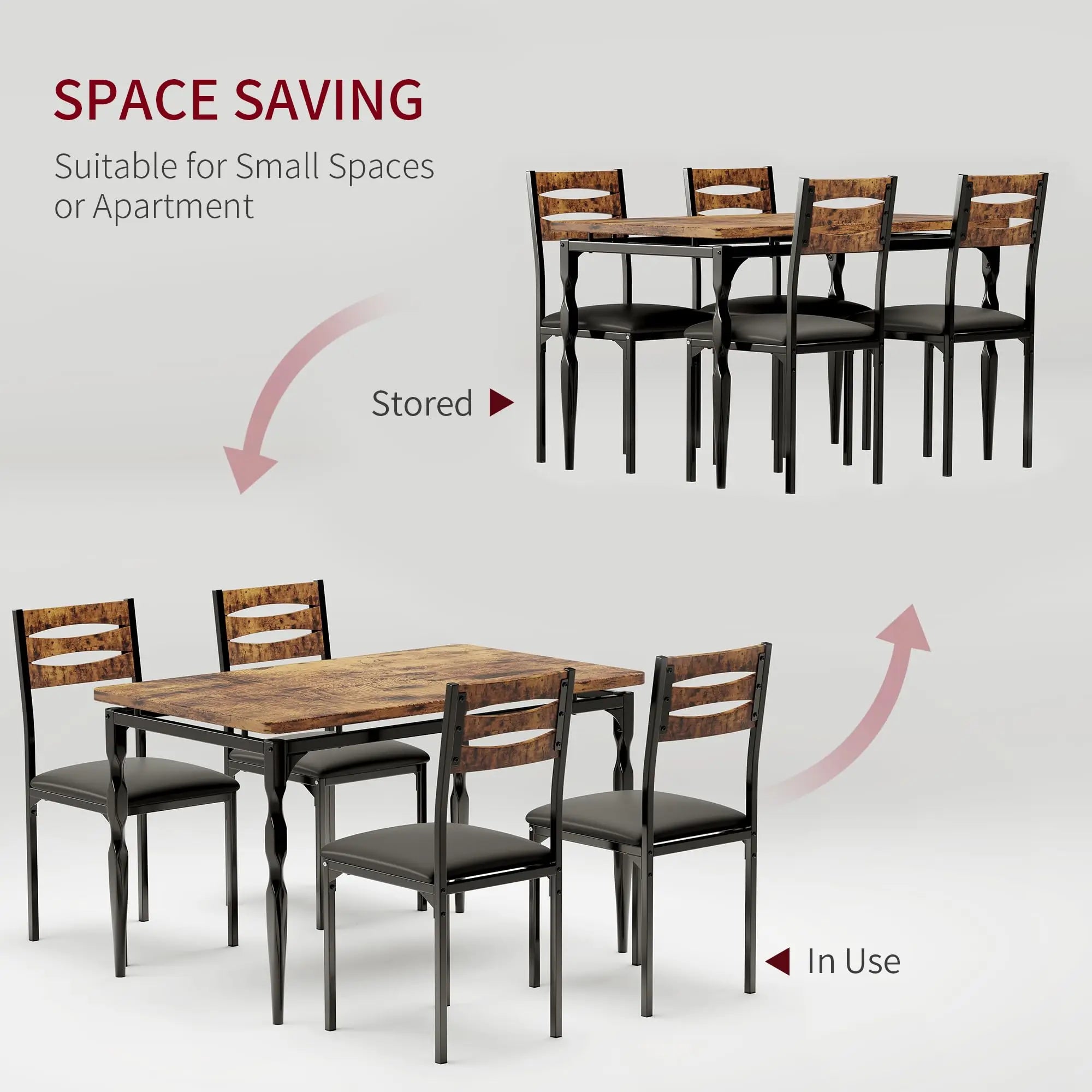 5 Piece Industrial Dining Table Set — Compact Kitchen Table & 4 Chairs