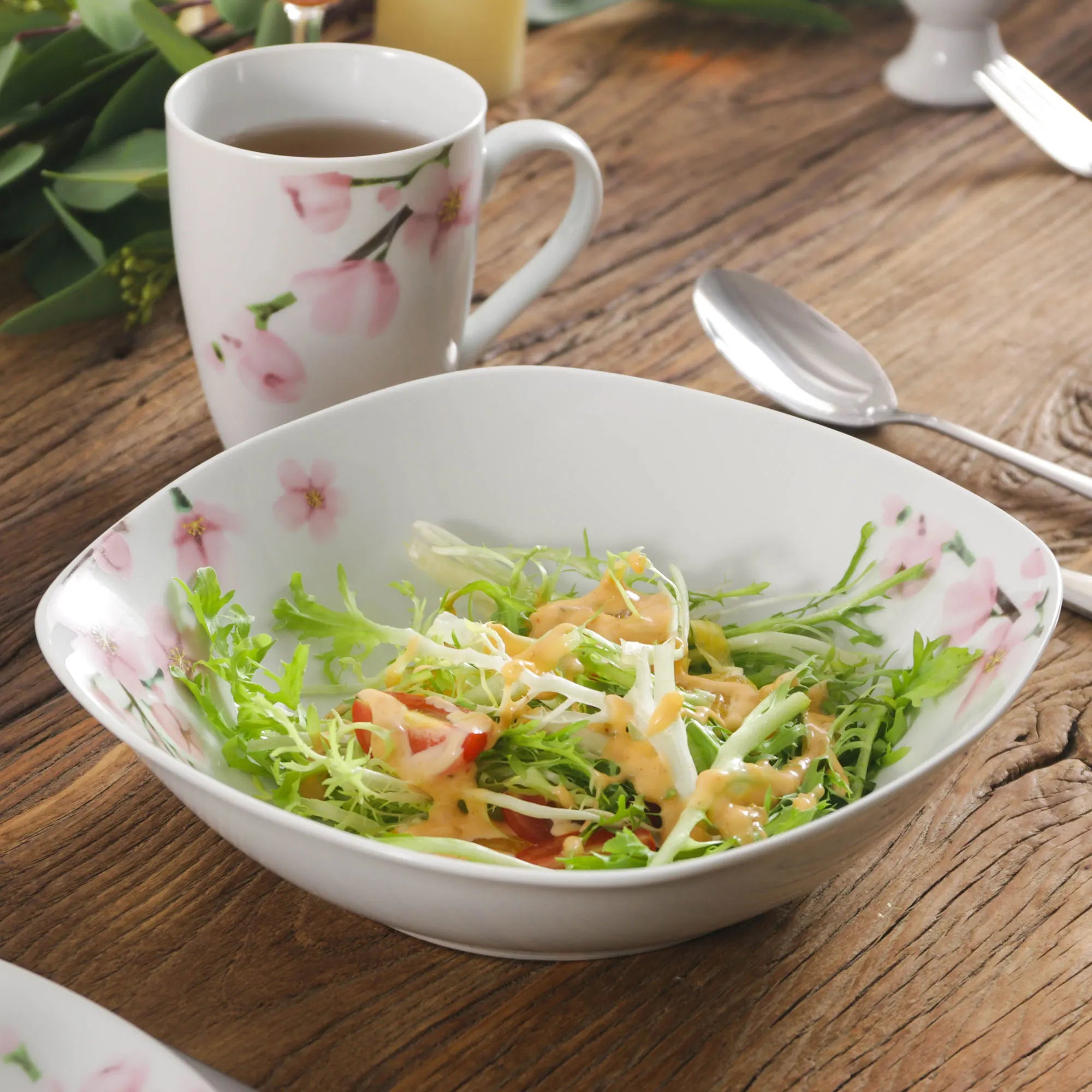 MALACASA Porcelain Dinnerware Set — Elegant Plant Pattern Ceramic Collection