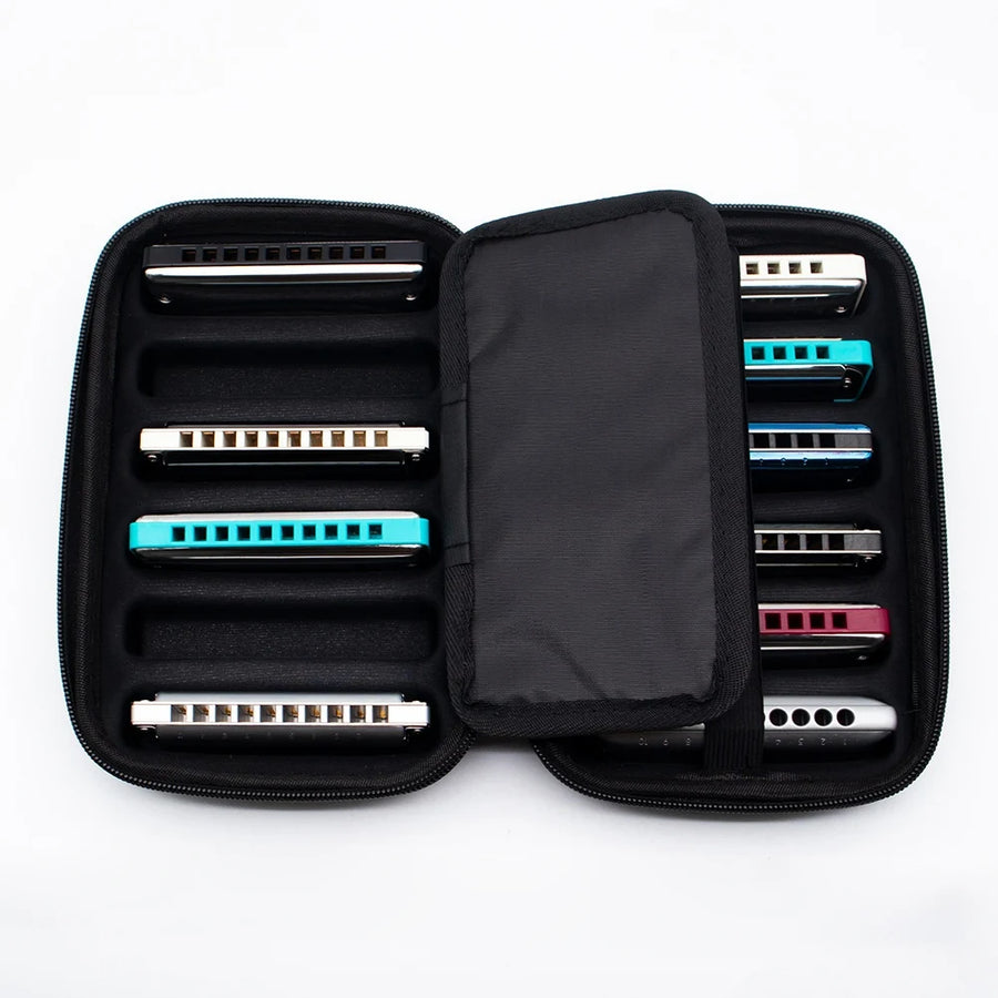 Harmonica Storage Case — Zippered EVA Pouch for 12 Instruments