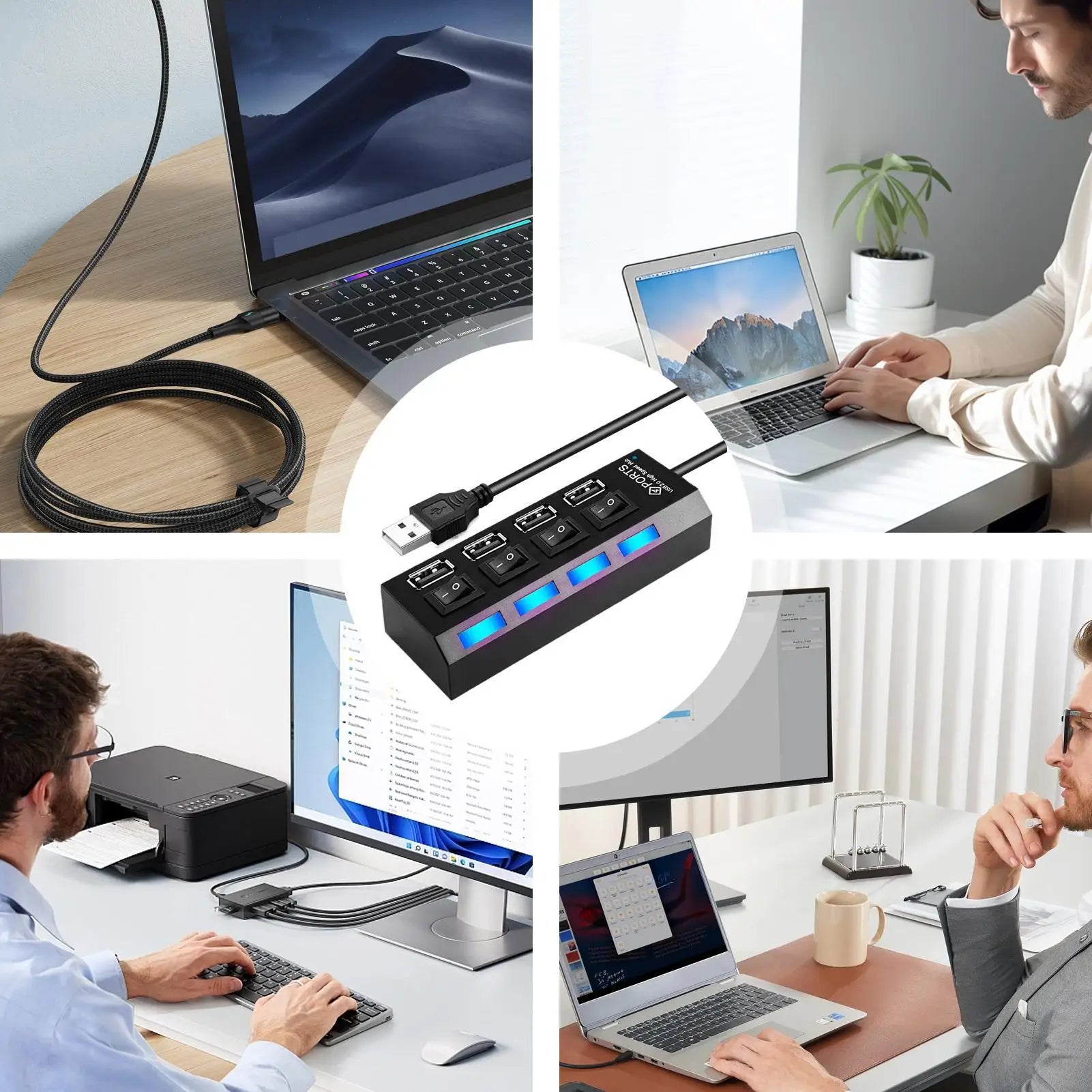 Multi-Port USB C Hub — Compact Data Splitter with Independent Switches