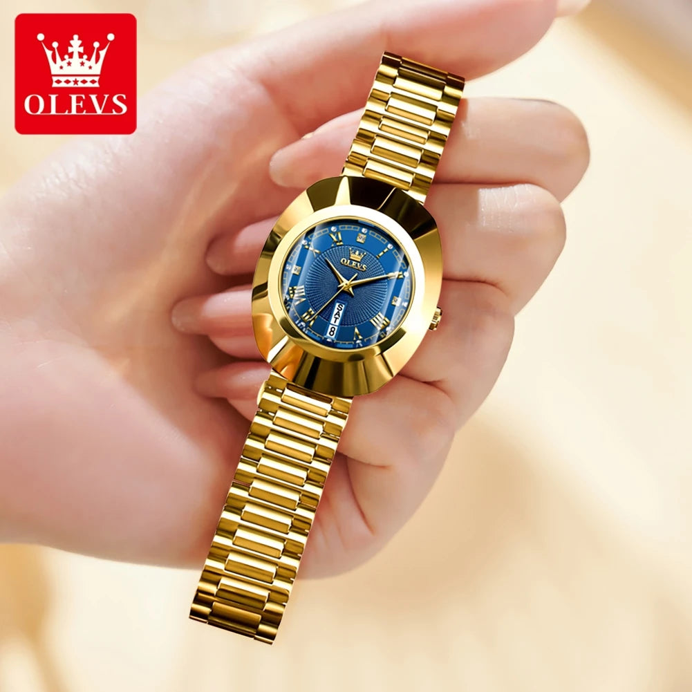 OLEVS Golden Quartz Watch — Elegant Stainless Steel Luxury Timepiece