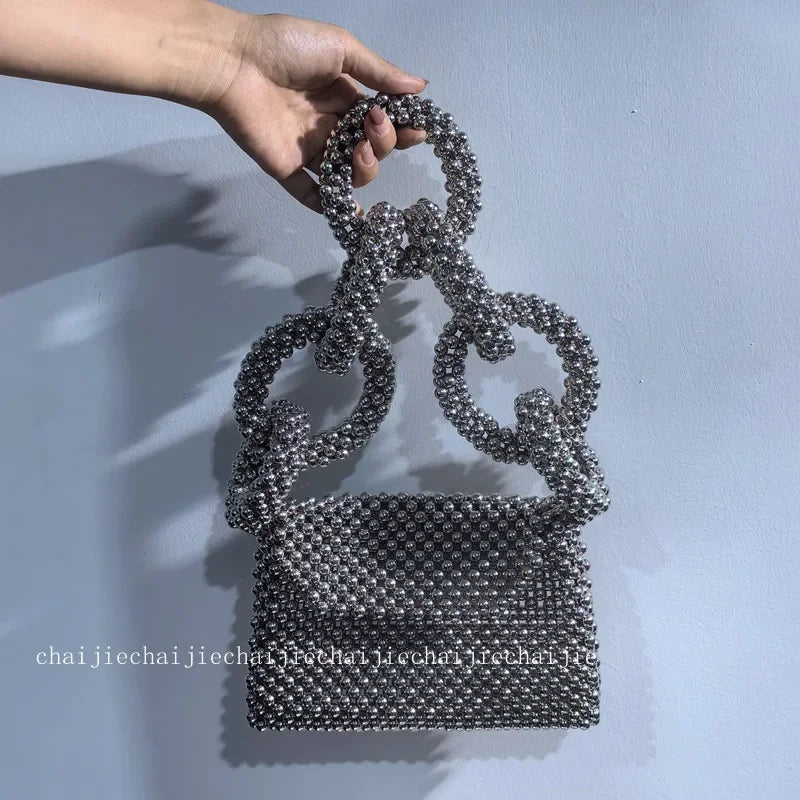 DKQWAIT Beaded Evening Clutch — Elegant Top-Handle Handbag for Parties