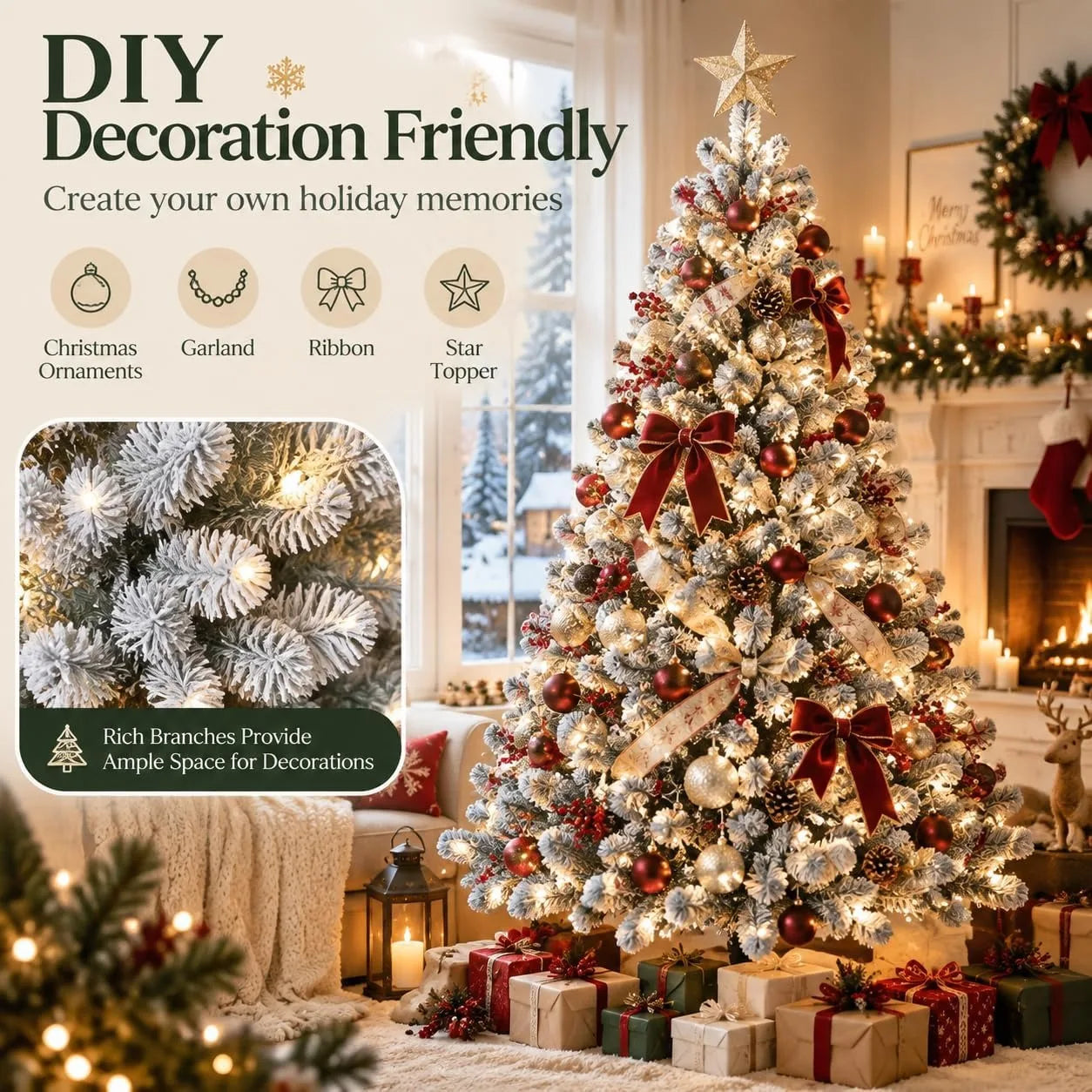 ANIXOL Artificial Christmas Tree — Pre-Lit with Snowflake Decor