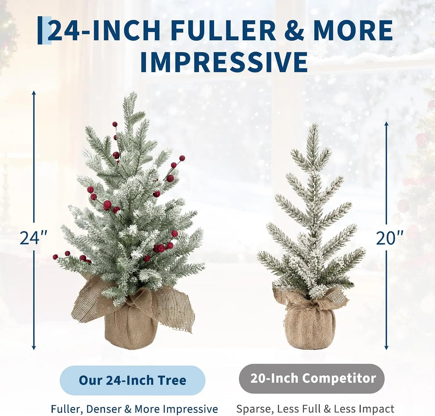 Garvee 24-Inch Flocked Christmas Tree — Red Berry & PE Pine Desktop Decor