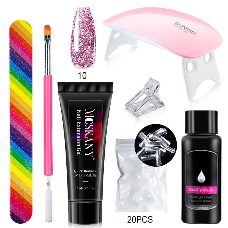 MOSKANY Poly Nail Gel Kit — Complete Manicure Set with LED Lamp