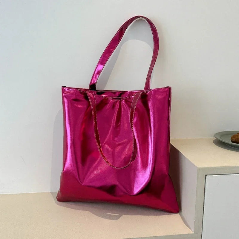 macroupta Glossy PU Leather Tote Bag — Large Capacity Fashion Shoulder Purse